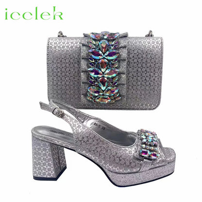 Orange Synthetic Fabric Women's High Heel Shoe and Bag Set