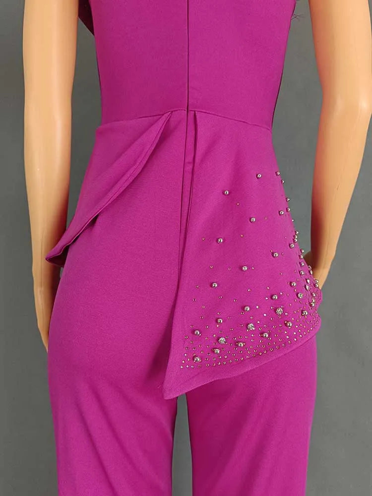 High Waist Strapless Jumpsuit with Rivet Collar for Women
