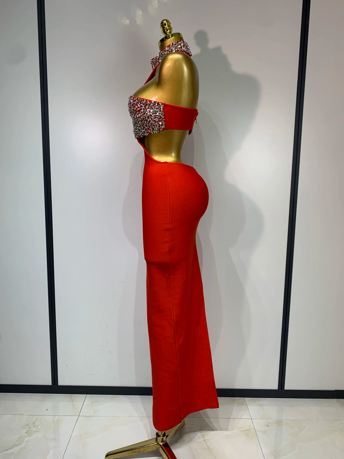Black Bodycon Bandage Dress with Sparkly Crystals
