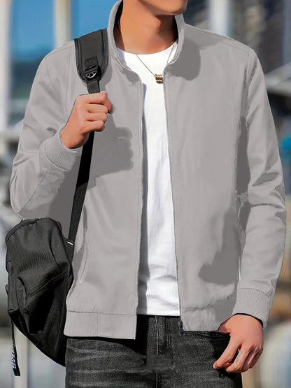 Men's Casual Zipper Jacket in Polyester for Spring and Autumn