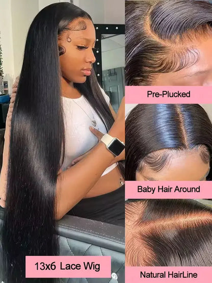 40 Inch HD Transparent Lace Front Straight Wig Black