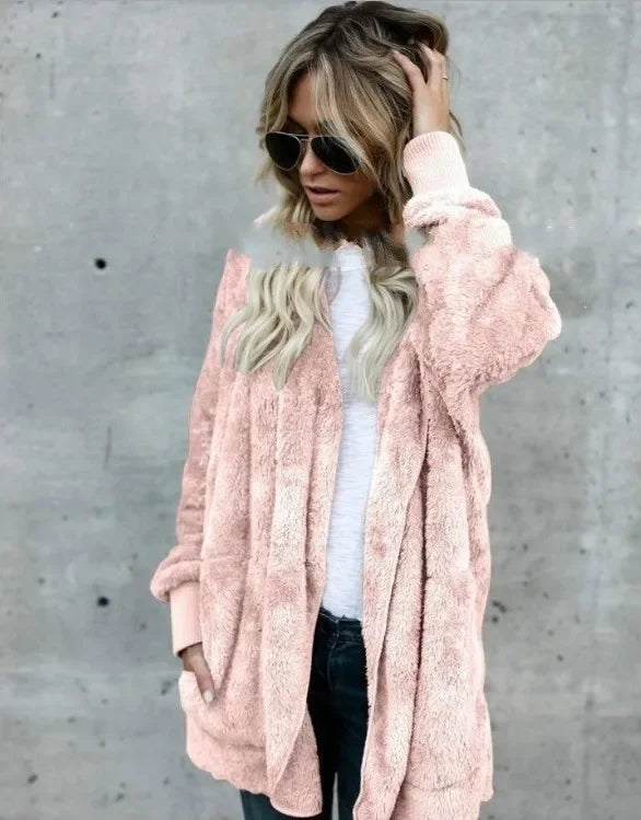 Winter Fleece Cardigan Jacket Women Hooded Outerwear