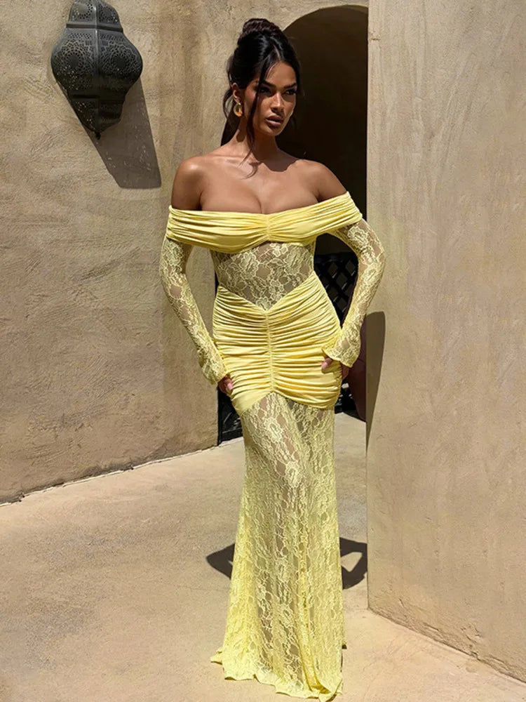 Deep V Hollow Backless Chiffon Maxi Party Dress
