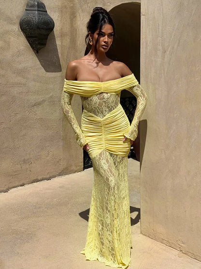 Deep V Hollow Backless Chiffon Maxi Party Dress
