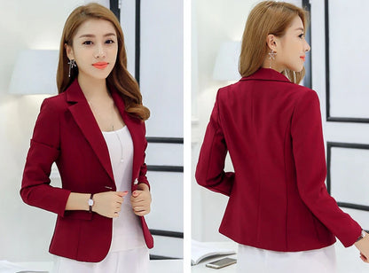 Black Women Slim Blazer Office Work Jacket