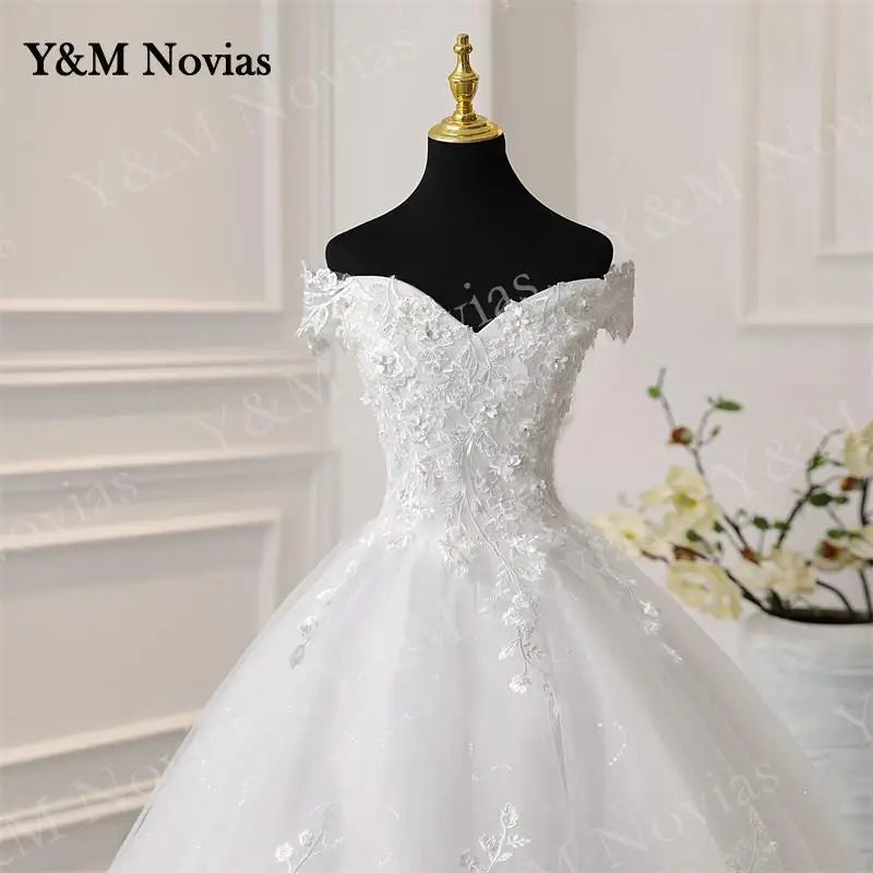 Off Shoulder Plus Size Wedding Dress Tulle and Organza