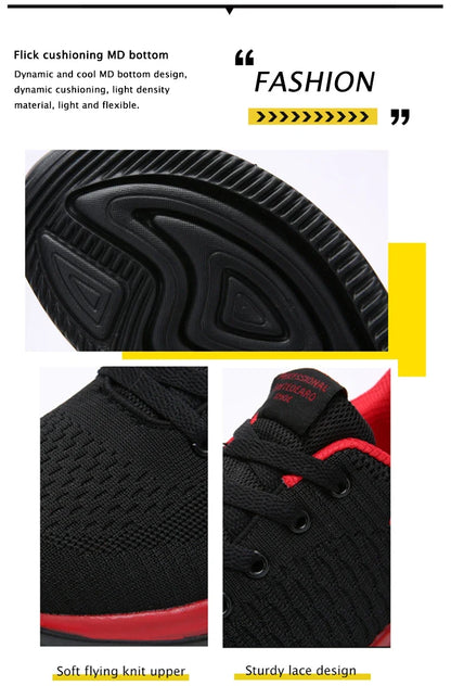 YRZL Black Knit Sneakers for Men Athletic Casual Shoes