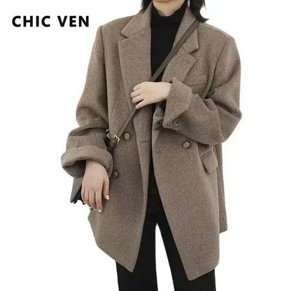 Wool Blend Mid Long Blazer Coat for Women