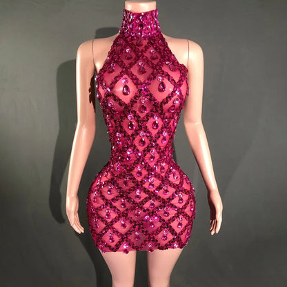 Sparkly Rhinestones Sleeveless Evening Dress for Women