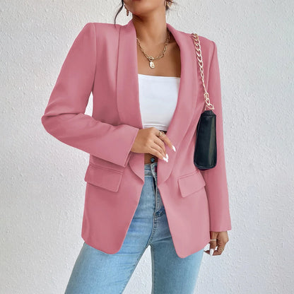 Solid Polyester Cotton Long Sleeve Women's Blazer