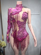 Rhinestone Tassel Elastic Bodysuit for Women