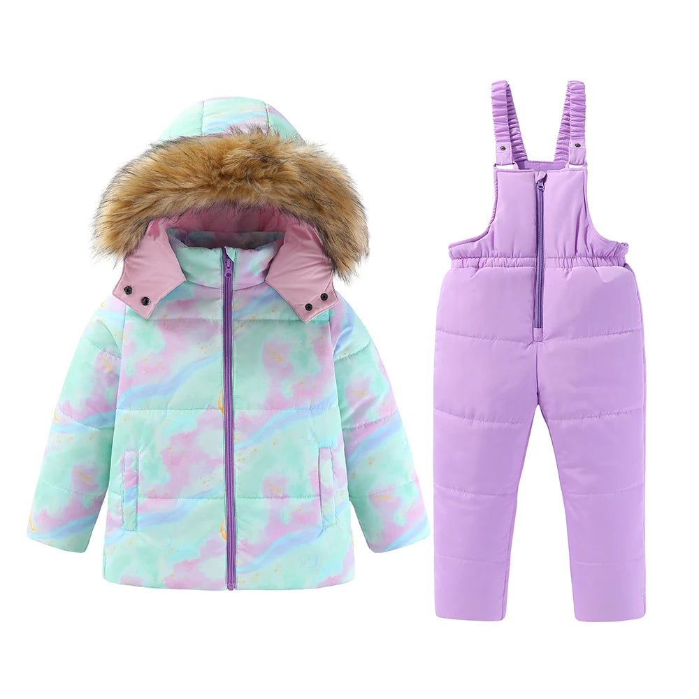 Kids Hooded Ski Suit Cotton Winter Outerwear