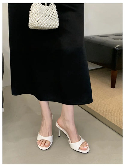 Thin High Heels Open Toe Slides Women Patent Leather Sandals