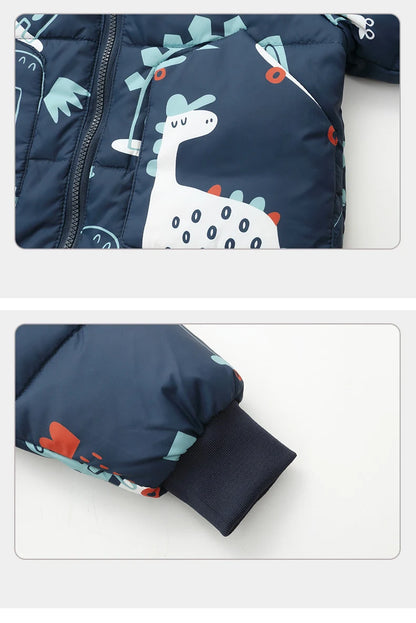 Children's Hooded Parka Down Jacket with Dinosaur Design