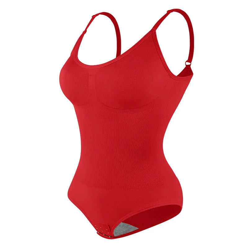 Women Seamless V-Neck Bodysuit Shapewear Red Blue