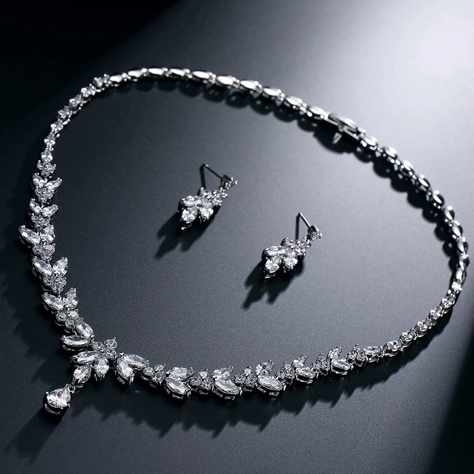 ZAKOL Brilliant Zirconia Leaf Jewelry Set for Women
