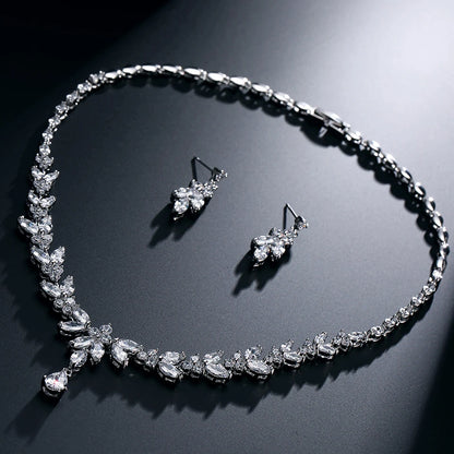 ZAKOL Brilliant Zirconia Leaf Jewelry Set for Women