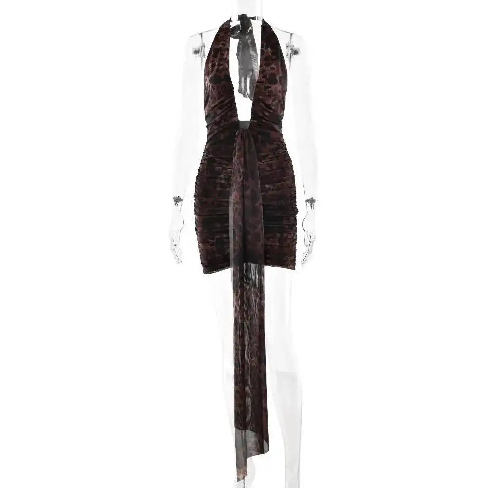 Leopard Print Halter Mini Dress for Women