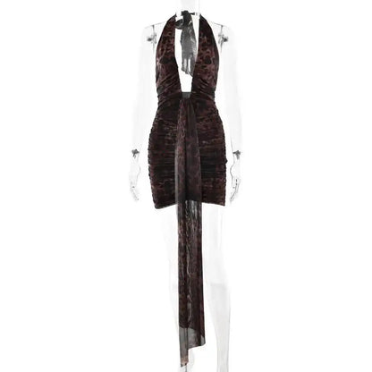 Leopard Print Halter Mini Dress for Women