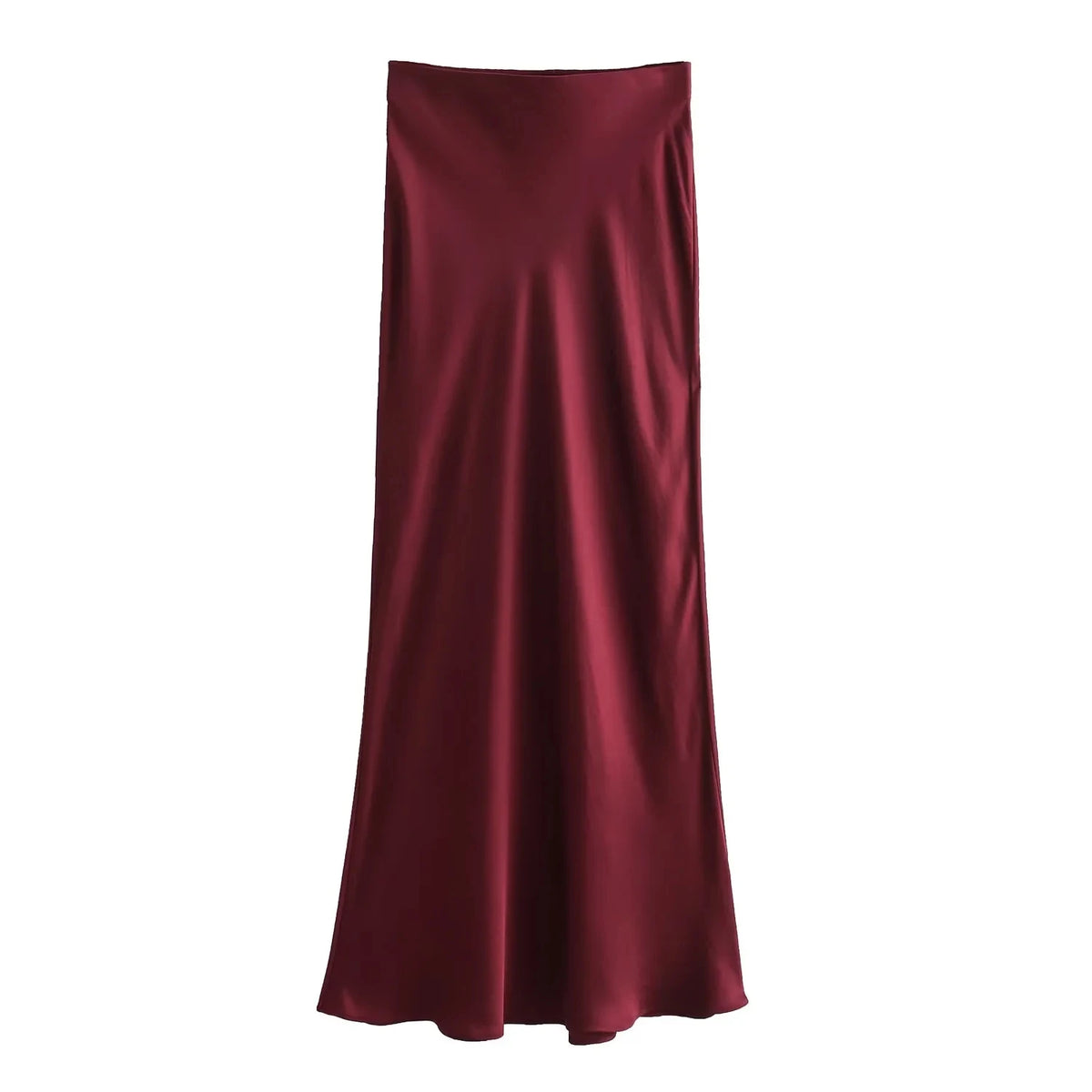 Vintage Satin Solid Long Skirt Women High Waist