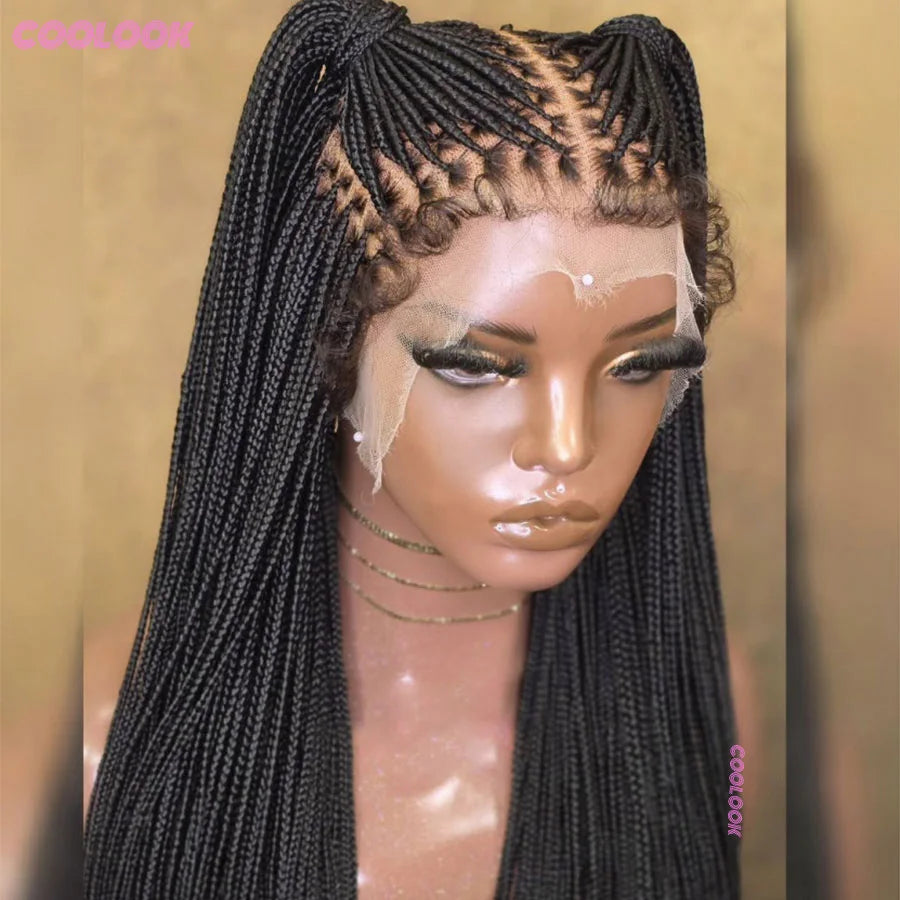 Cornrows Braided Wig 36 Inches Synthetic Hair Black