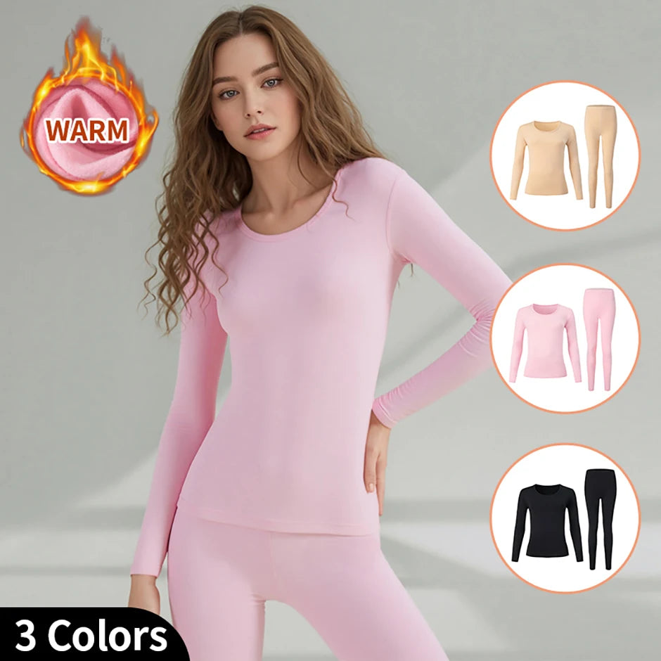 Women's Solid Color Round Neck Warm Suit
