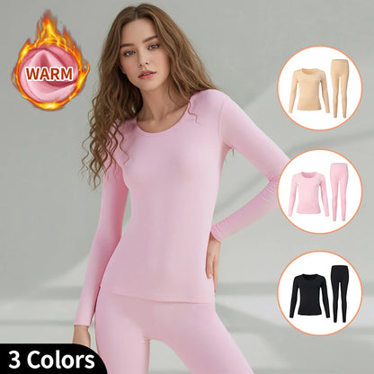 Women's Solid Color Round Neck Warm Suit