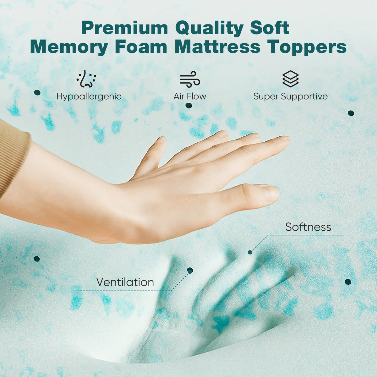 JHK Queen Size Memory Foam Mattress Topper Cooling Gel