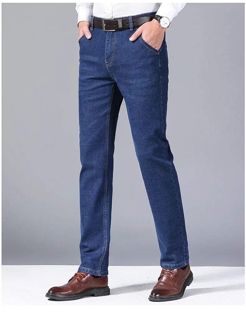 Men's Black Blue Stretch Jeans Casual Slim Fit Trousers