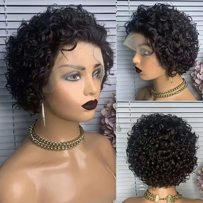 Pixie Cut Curly Lace Front Wig Natural Black 6 Inch