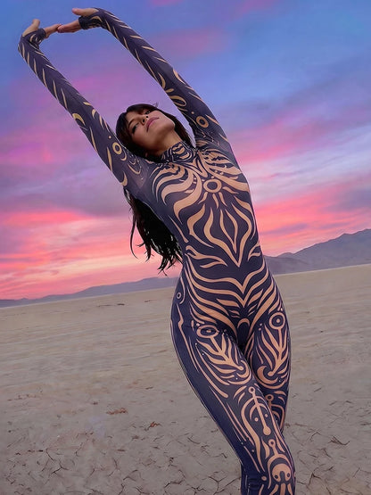 Striped Print Turtleneck Jumpsuit for Women