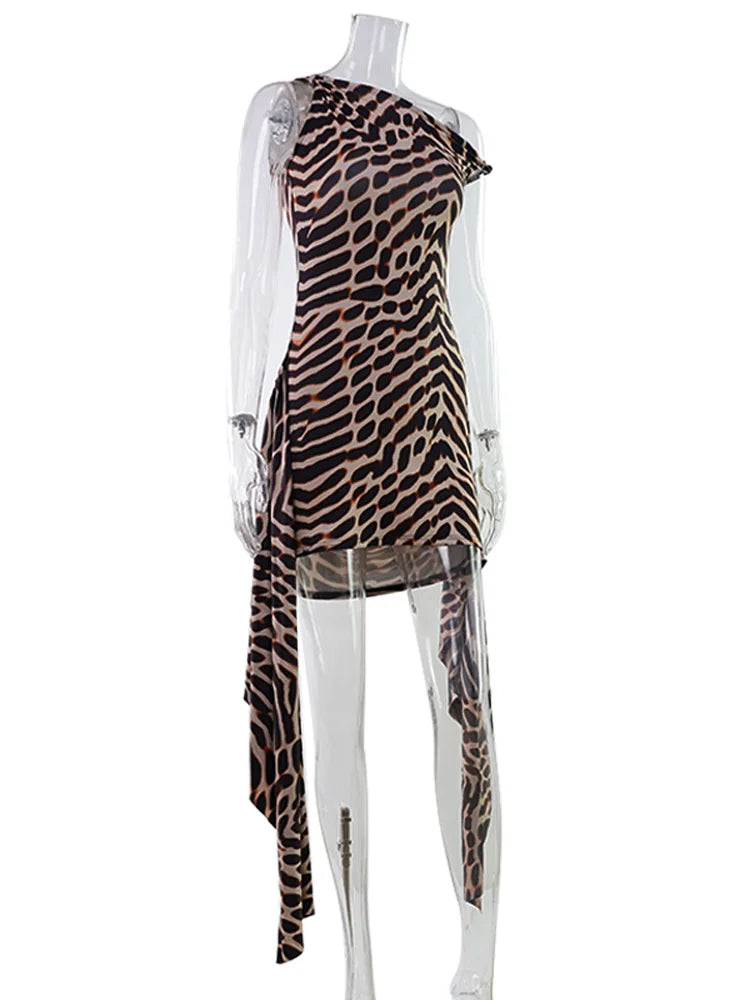 CNYISHE Print Slash Neck Sheath Dress for Women