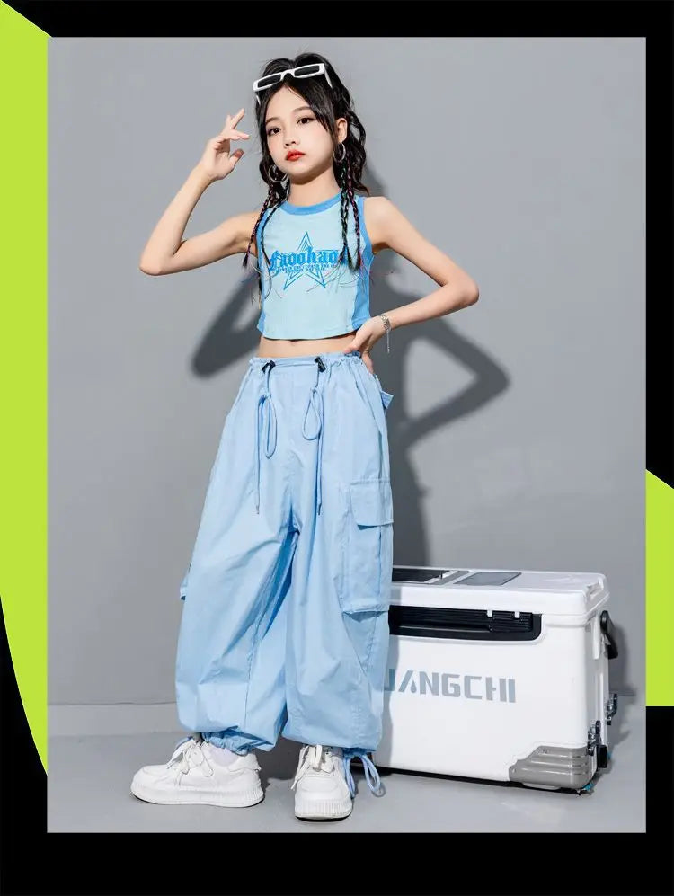 Girls Loose Cargo Pants with Belt for Daily Wear