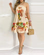 Tropical Leaf Print Halter Neck Mini Dress