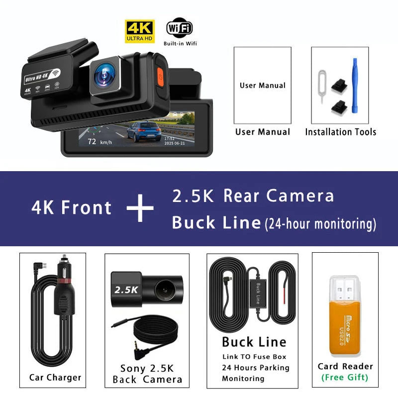 ADAS Dash Cam 4K 2.5K GPS WiFi Night Vision Mini