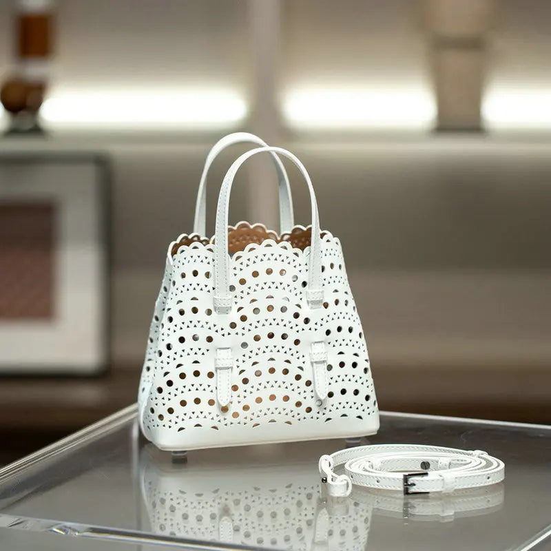 Mini Cowhide Shoulder Handbag Genuine Leather Bucket Bag