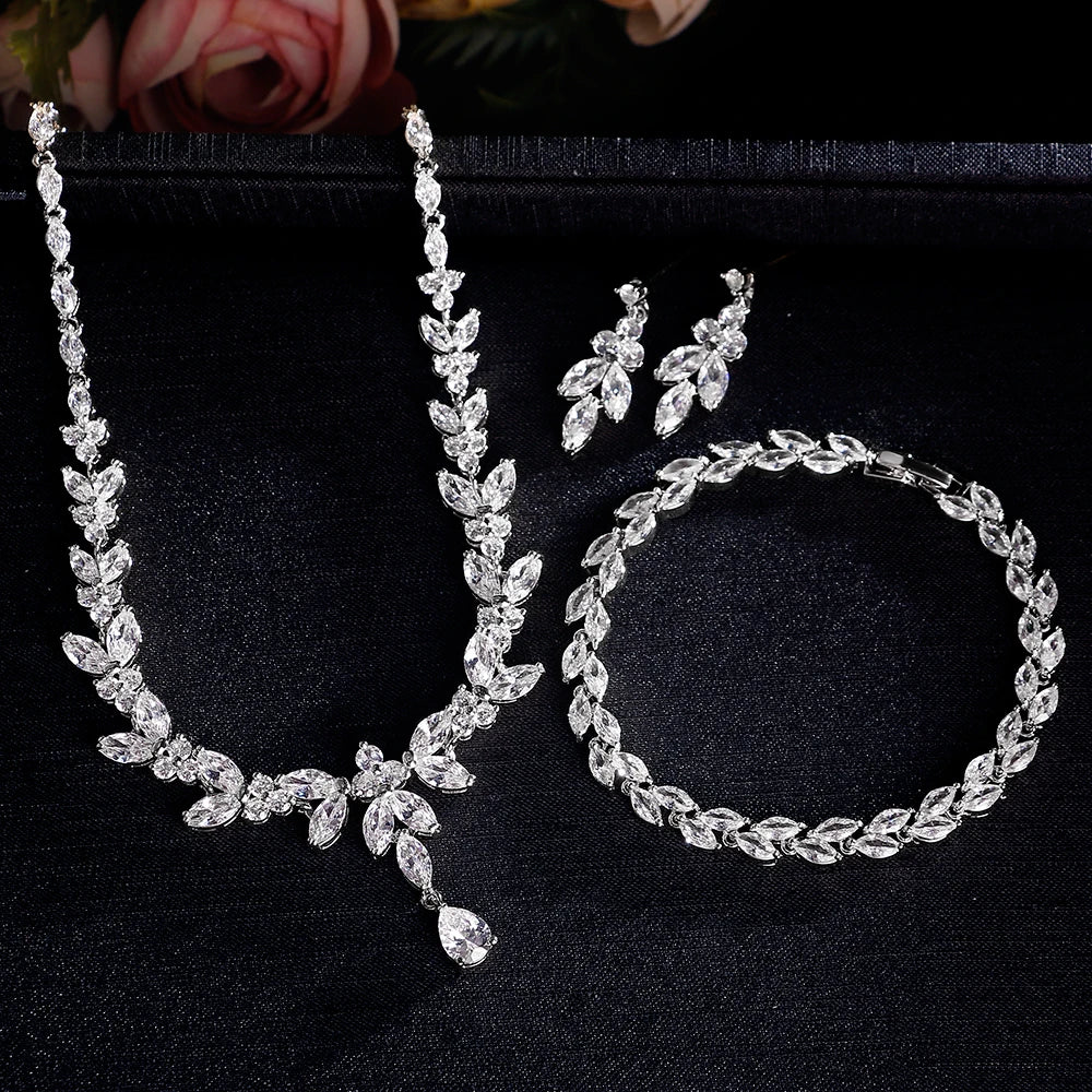 ZAKOL Brilliant Zirconia Leaf Jewelry Set for Women