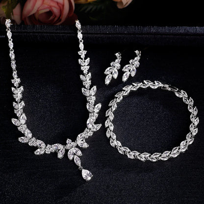 ZAKOL Brilliant Zirconia Leaf Jewelry Set for Women
