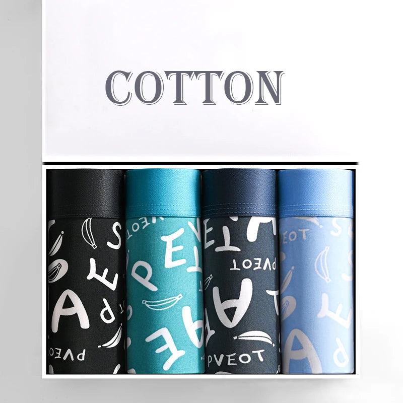 Men's Cotton Boxer Shorts Underwear 4Pcs Set