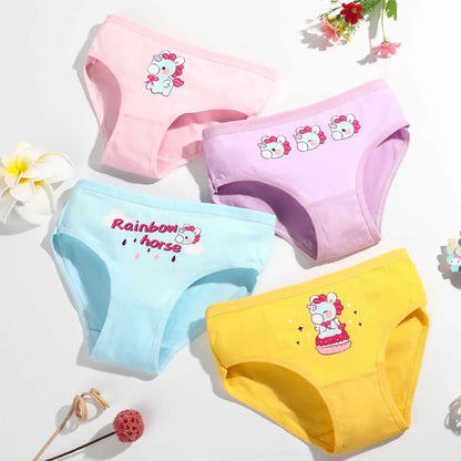 Cotton Cartoon Unicorn Print Girls Panties Set