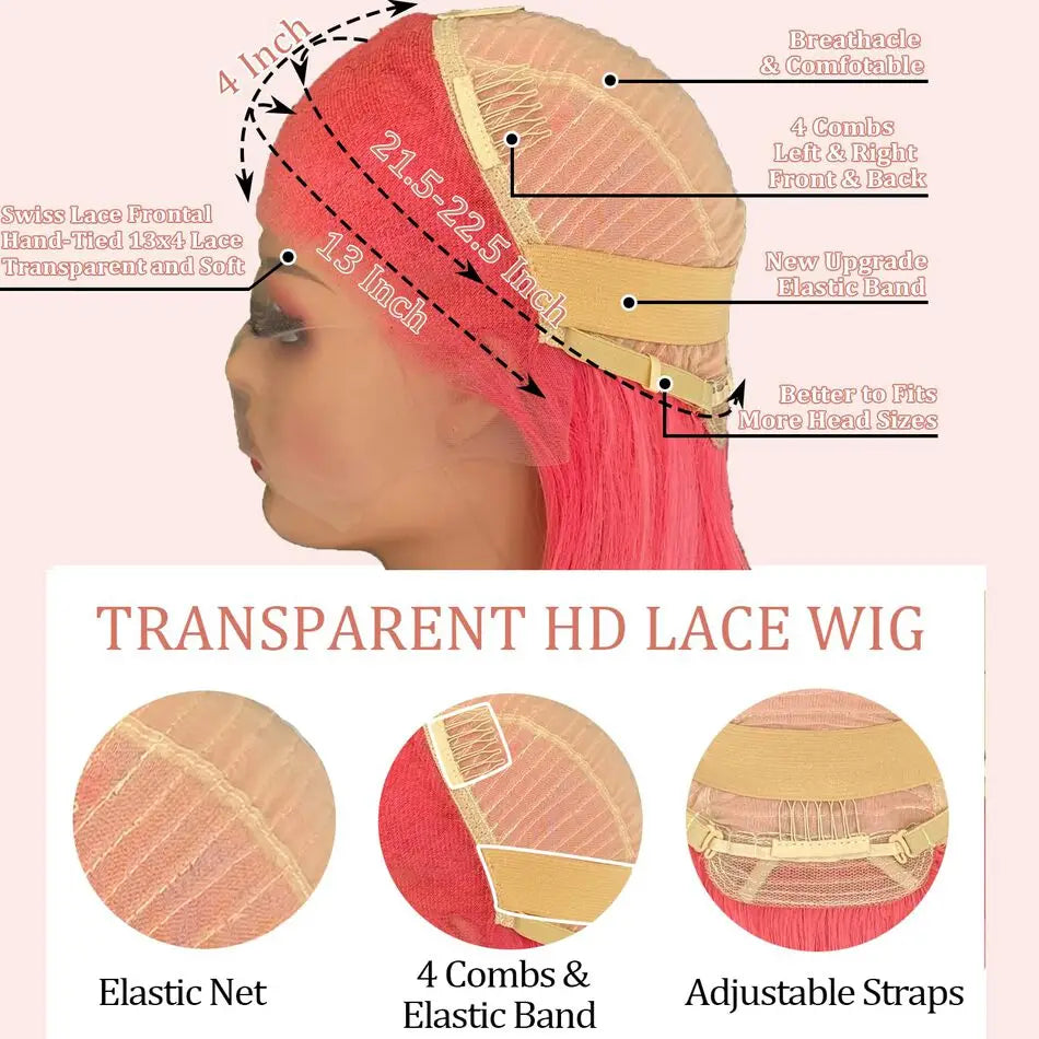 Pink 30 Inch Straight Lace Front Wig Human Hair
