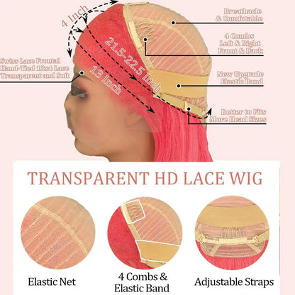 Pink 30 Inch Straight Lace Front Wig Human Hair