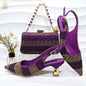 Italian Luxury Green Rhinestone Shoes and Bag Set