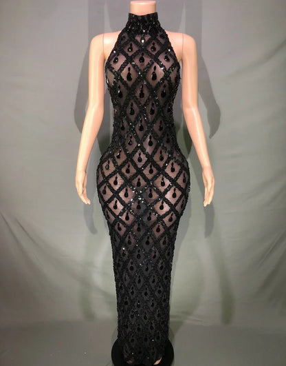 Sparkly Rhinestones Sleeveless Evening Dress for Women