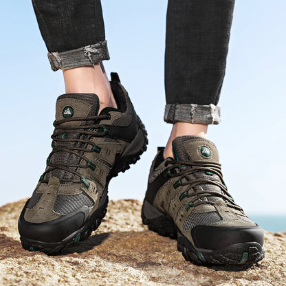 HIKEUP Men's Suede Leather Hiking Shoes Black Gray Khaki