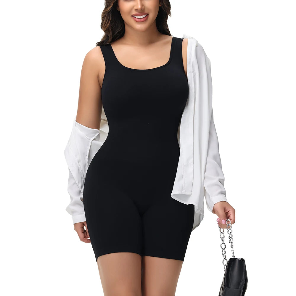 Wide Strap Bodysuit Shapewear for Women in Black/Nude