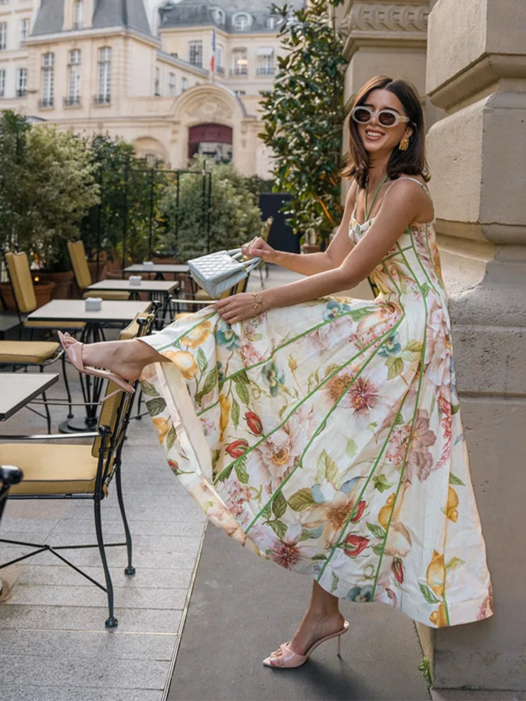 Elegant Printed A-Line Women's Dress in Polyester