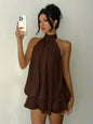 Women's Backless Halter Tie Waist Mini Dress in Polyester