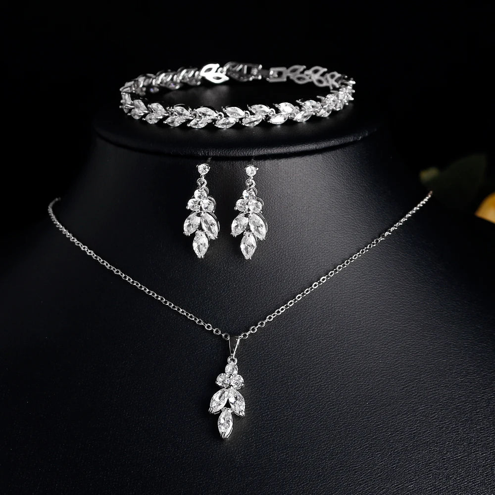 ZAKOL Brilliant Zirconia Leaf Jewelry Set for Women