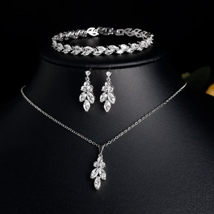 ZAKOL Brilliant Zirconia Leaf Jewelry Set for Women